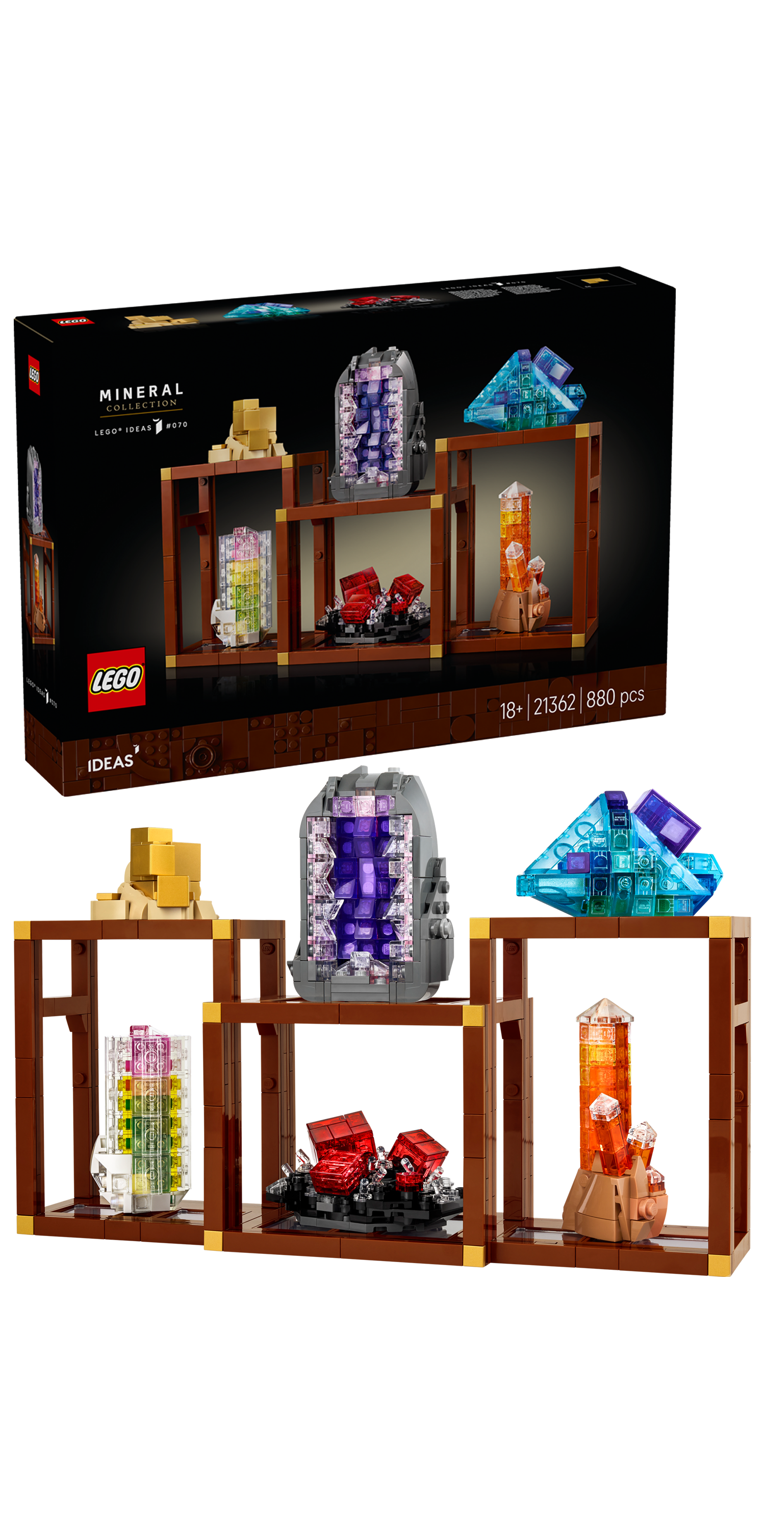 LEGO 21362 Ideas Mineral Collection, Crystal Display Shelves, Living Room Decor