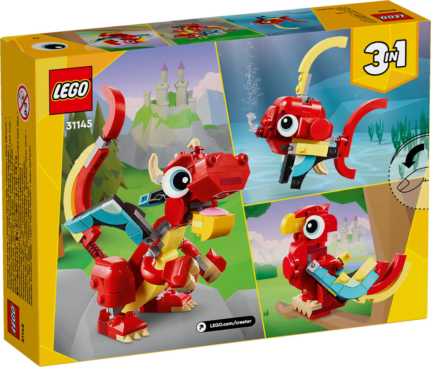 LEGO 31145 Creator 3in1 Red Dragon Set Toy with Animal Figures
