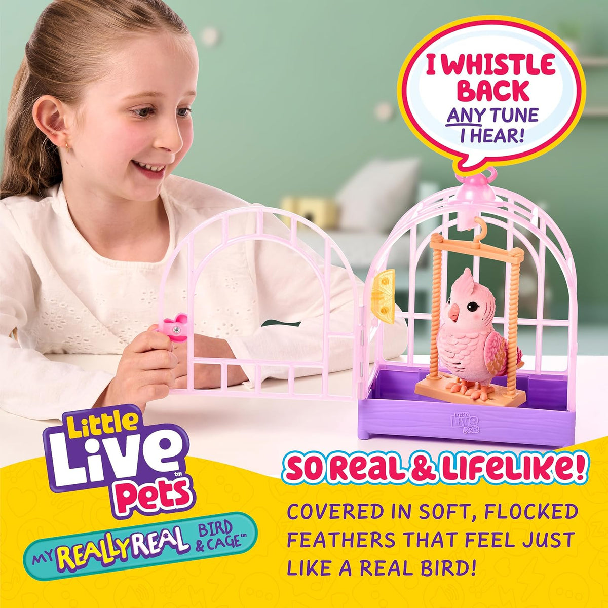 Little Live Pets My Really Real Talking Bird Toy & Cage Pink