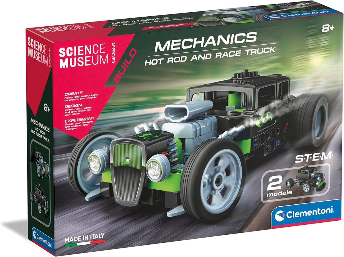 Clementoni- Science Museum Mechanics: Hot Rod & Rocket Truck Building Set