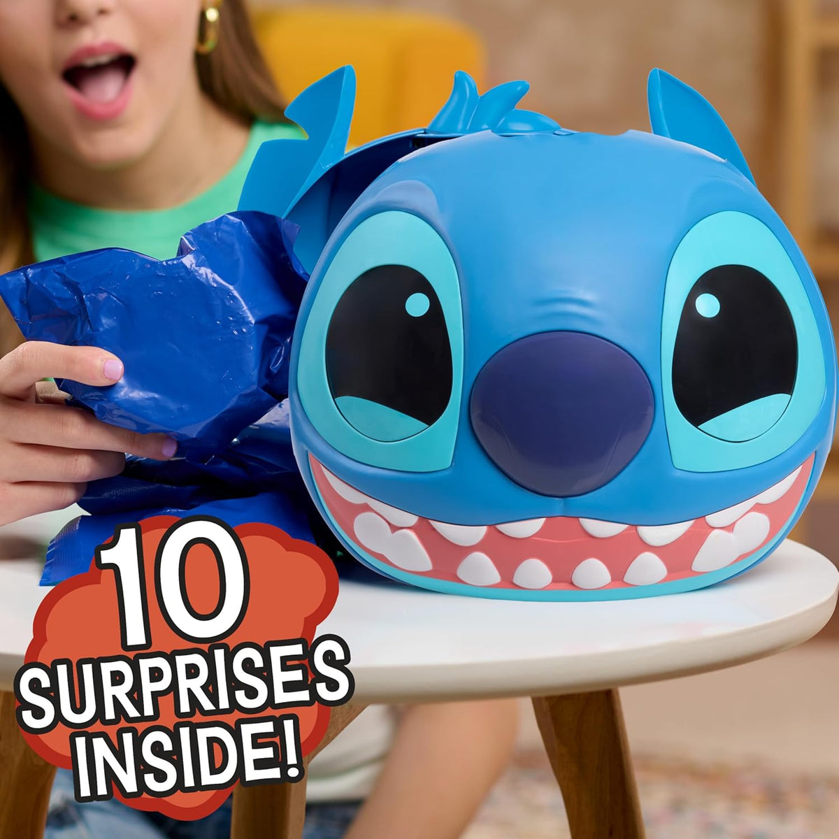 Disney Stitch Jumbo Mystery Capsule, 23 cm Surprise Toy Capsule with 10 Toys