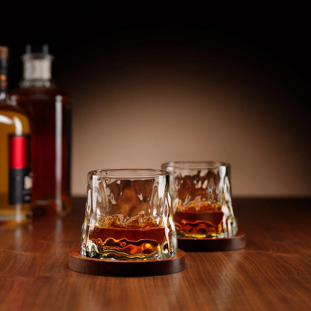 Whiskey Rotating Glasses with Coasters Set