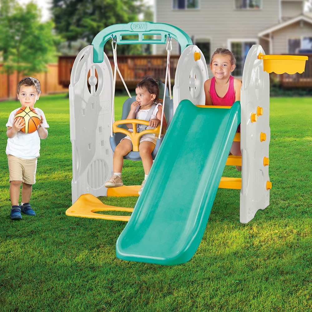 Dolu 4-In-1 Kids Garden Playground Set, Indoor & Outdoor Playground Climbing Frame, Swing and Slide Set