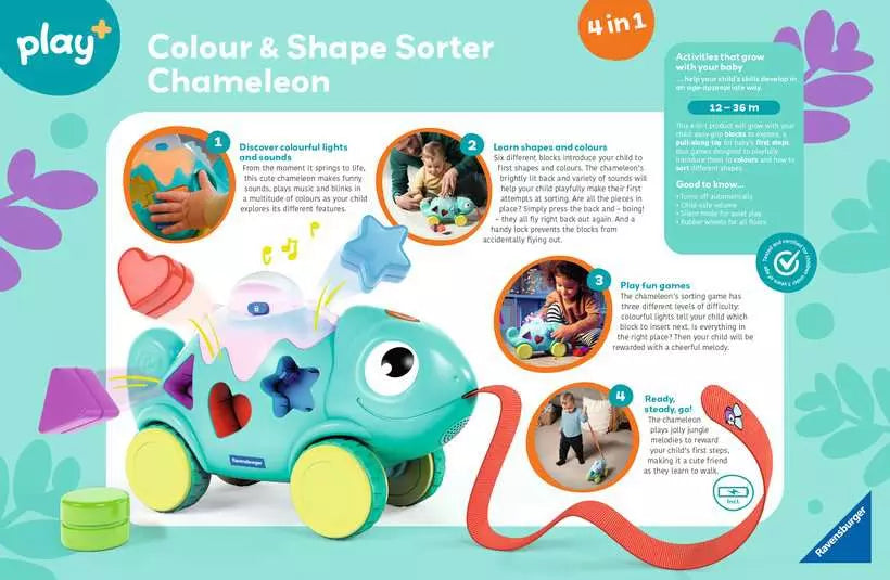 Ravensburger Play+ Infant & Toddler - 4-in-1 Colour & Shape Sorter - Chameleon