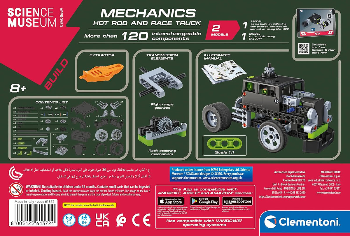 Clementoni- Science Museum Mechanics: Hot Rod & Rocket Truck Building Set