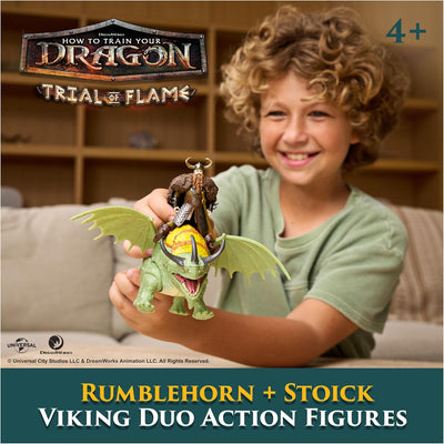 Dreamworks Dragons Rumblehorn & Stoick Action Figures Viking Rider Duo