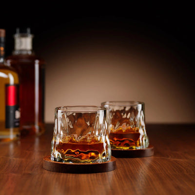 Whiskey Rotating Glasses with Coasters Set