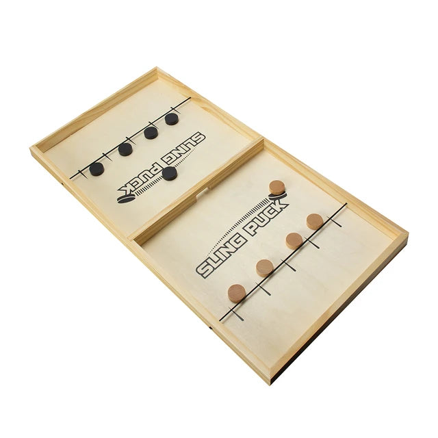 Wooden Sling Puck Game of Precision &amp; Fast-Paced Action