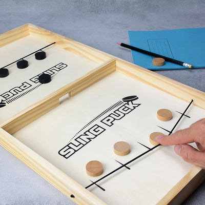 Wooden Sling Puck Game of Precision &amp; Fast-Paced Action
