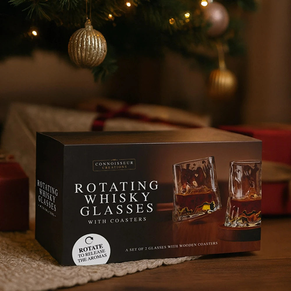 Whiskey Rotating Glasses with Coasters Set