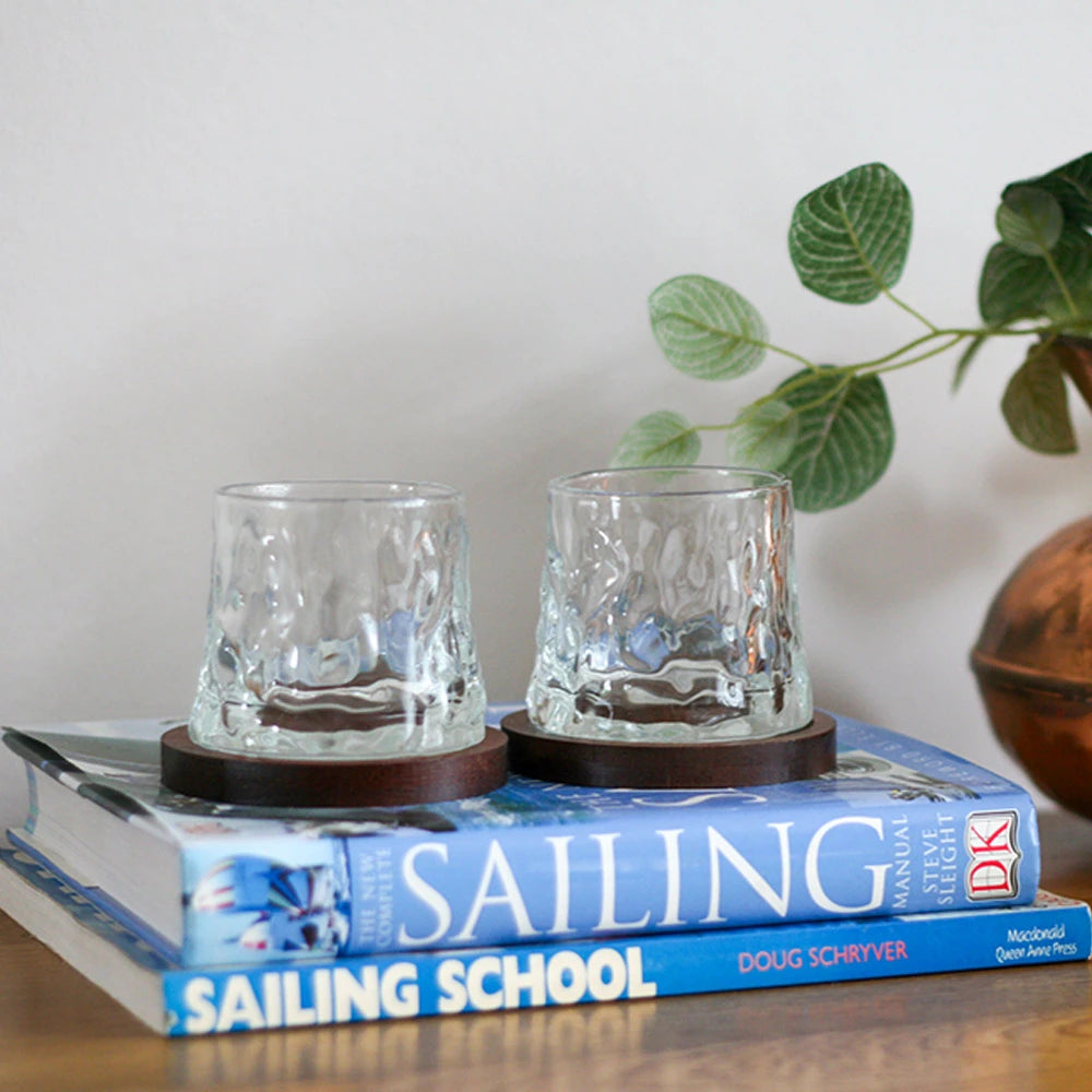 Whiskey Rotating Glasses with Coasters Set