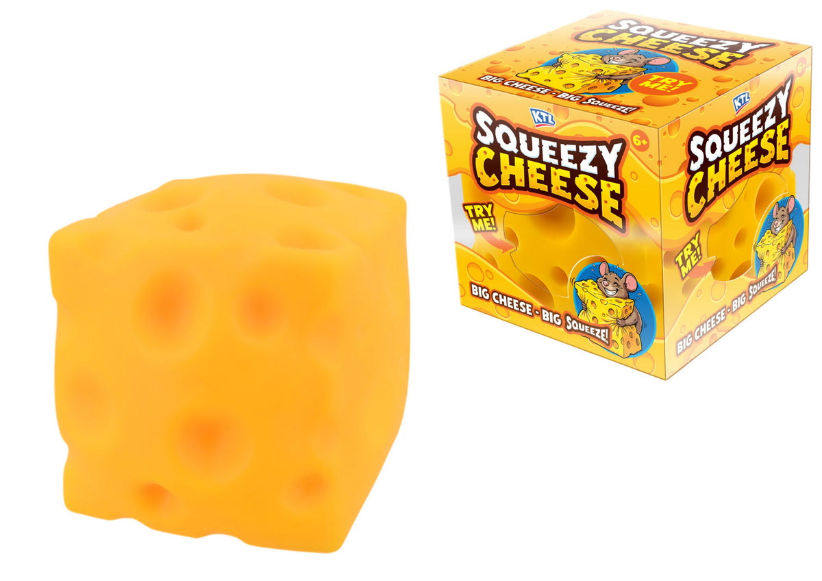 KTL jumbo yellow squishy cheese cube beside its box