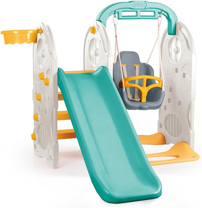 Dolu 4-In-1 Kids Garden Playground Set, Indoor & Outdoor Playground Climbing Frame, Swing and Slide Set