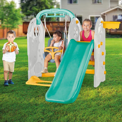 Dolu 4-In-1 Kids Garden Playground Set, Indoor & Outdoor Playground Climbing Frame, Swing and Slide Set
