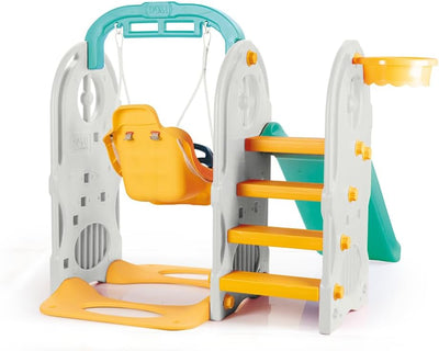 Dolu 4-In-1 Kids Garden Playground Set, Indoor & Outdoor Playground Climbing Frame, Swing and Slide Set