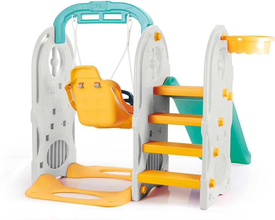 Dolu 4-In-1 Kids Garden Playground Set, Indoor & Outdoor Playground Climbing Frame, Swing and Slide Set