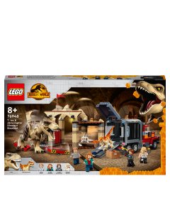 LEGO 76948 Jurassic World T. rex & Atrociraptor Dinosaur Breakout Set, with 4 Minifigures, Market and Truck Toy